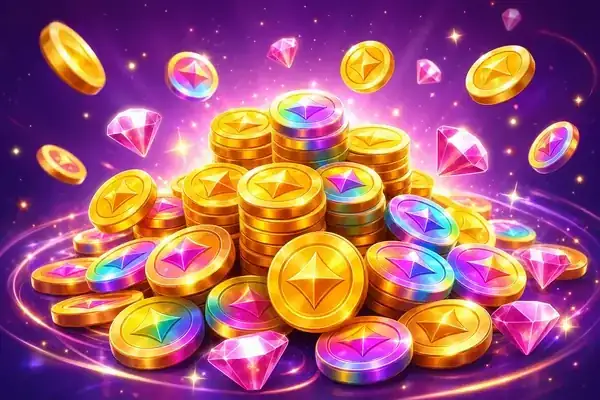 Cascade of golden fantasy coins