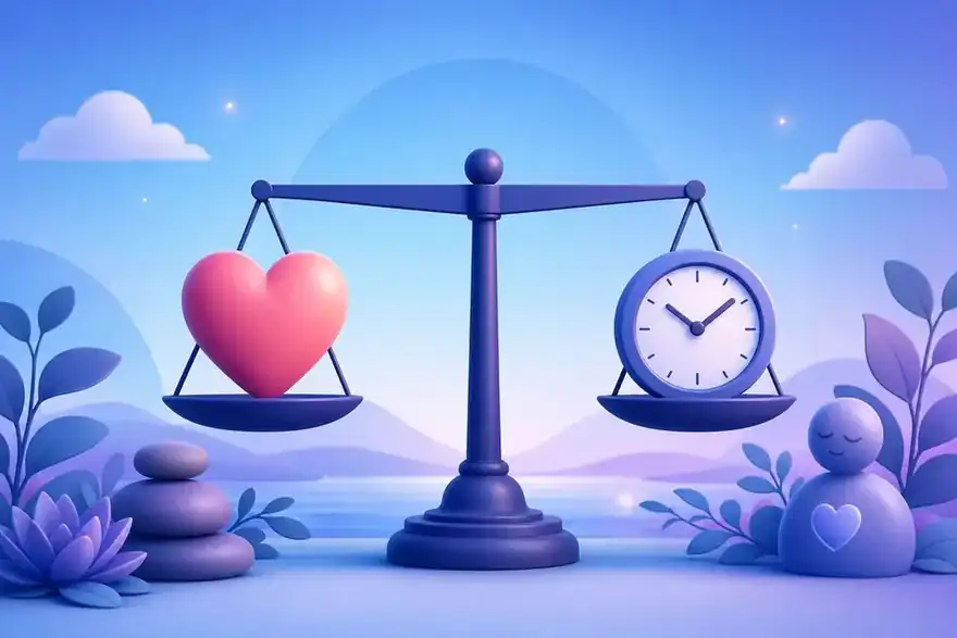 Balanced scales beside a calm clock symbolising healthy play habits